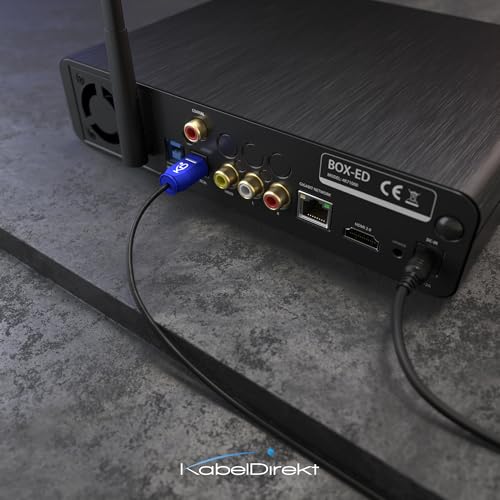 KabelDirekt – TOSLINK Cable Slim – 16ft – Soundbar | TOSLINK to TOSLINK, digital S/PDIF cable, stereo system/amplifier, home theater, Xbox One/PS4 - color: Black-Blue, size: 16ft