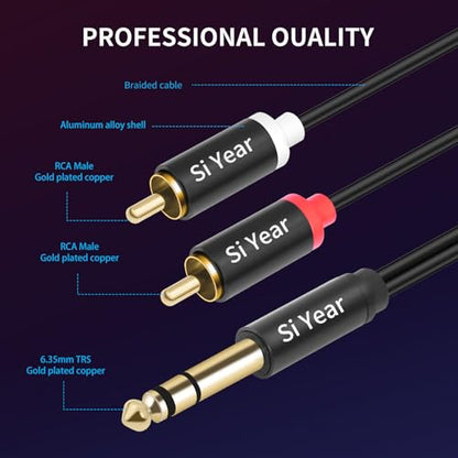 1/4 to Dual RCA Y Splitter Cable,6.35mm Stereo Jack to RCA Male Audio Cable Quarter inch TRS to Dual RCA Insert Cable (3M/10FT) - color: 6.35-2RCA-3M