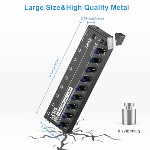 LZSIG Headphone Amplifier with Bass Boost, 8 Channel, 1 IN 8 OUT, DC 12V | Metal Stereo Audio Amplifier, Mini Earphone Splitter with Power Adapter, 1/4" & 1/8" TRS Headphones Output & TRS Audio Input - size: Large(8-channel)