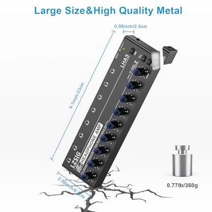 LZSIG Headphone Amplifier with Bass Boost, 8 Channel, 1 IN 8 OUT, DC 12V | Metal Stereo Audio Amplifier, Mini Earphone Splitter with Power Adapter, 1/4" & 1/8" TRS Headphones Output & TRS Audio Input - size: Large(8-channel)