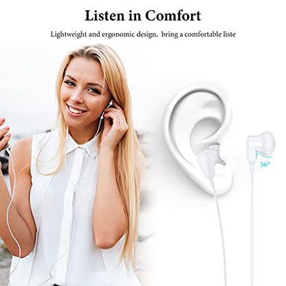 3.5mm Wired Earbuds Earphones for Samsung Galaxy A15 A14 A13 A12 A11 A20 S9 | Wired Headphones with Mic, HiFi Stereo Earphones for iPhone/iPod/MP3/MP4/Computer/Laptop/Android/Kids/School Student, White