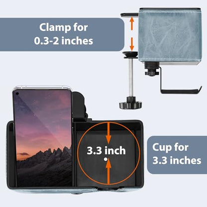 Under Desk Cup Holder Clamp on Cup Holder PU Leather Clip on Desk Organizer | Desk organizer with pencil holder clamp on side, under desk hanging organizer, clip on cup holder desk phone stand holder PU - color: Sky Blue