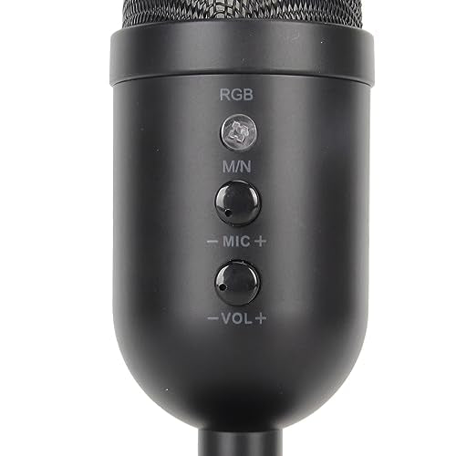 USB Microphone, USB Condenser Microphone with Noise Canceling and RGB Light, Reverb Processing Mic for PC OS X, Plug and Play Computer Mic with Headphone