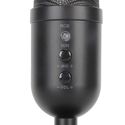 USB Microphone, USB Condenser Microphone with Noise Canceling and RGB Light, Reverb Processing Mic for PC OS X, Plug and Play Computer Mic with Headphone