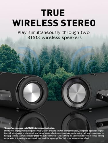 MANTO BTS13 Wireless Speaker, Bluetooth 5.3 TWS Stereo for Outdoor, Beach, Camping, Home, 10W Bass Sound, FM Radio, Micro SD/AUX Playback, 4H Playtime, Portable Lanyard Speaker