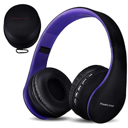 PowerLocus Wireless Bluetooth Over-Ear Stereo Foldable Headphones, Wired Headsets Rechargeable with Built-in Microphone for iPhone, Samsung, LG, iPad (Purple) - color: Purple