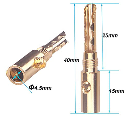 Banana Plugs 2Pairs(4pcs) Pure Copper Gold-Plated BFA Banana Plugs Connectors for Speaker Wires 4mm for HiFi Speaker Cable Wire