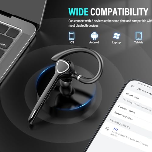 Bluetooth Headset, Single-Ear ENC Mic, APTX HD Audio, Dual Device Connectivity, Noise Cancelling Mic, Ideal for Truckers & Office