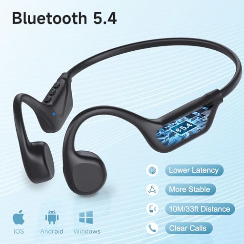 LOBKIN Bone Conduction Headphones Bluetooth 5.4, Open Ear Headset with Mic | 10H Playtime, IPX5 Sweat Resistant Sports Earbuds for Running Cycling Hiking, Black - color: Black