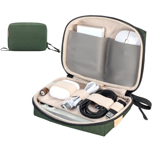 SIMTOP Electronics Travel Organizer, Compact Charger Case | Soft padded polyester helps protect cables, power banks, adapters and earbuds from light splashes and daily scratches - color: Green