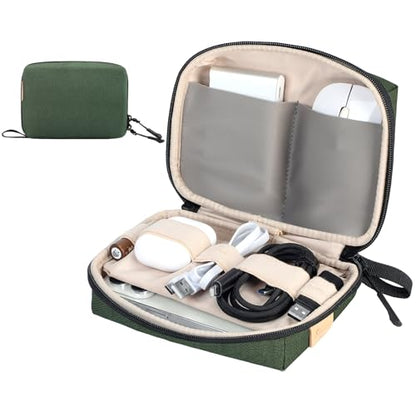 SIMTOP Electronics Travel Organizer, Compact Charger Case | Soft padded polyester helps protect cables, power banks, adapters and earbuds from light splashes and daily scratches - color: Green