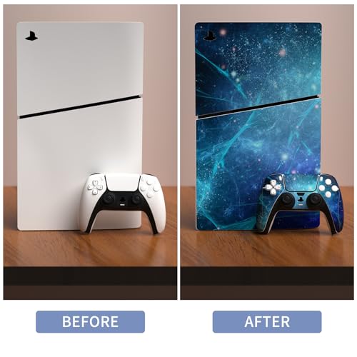 PlayVital Full Set Skin Sticker for ps5 Slim Console Disc Edition (The New Smaller Design), Vinyl Skin Decal Cover for ps5 Controller & Headset & Charging Station & Media Remote - Blue Nebula - color: Blue Nebula