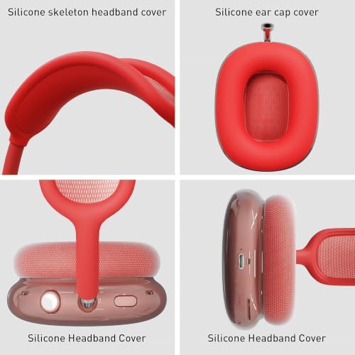 3 in 1 Case Cover for AirPods Max 2/1 (2026/2024/2020), Clear TPU Ear Cup/Silicone Earpad Case/Headband Cover, Anti-Scratch Accessories Set Compatible with Apple, Red - color: B2- Red