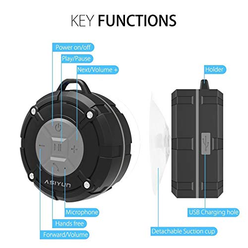Shower Speaker, IPX7 Waterproof Bluetooth Speaker with HD Bass, Suction Cup & Durable Hook, Built-in Mic for Hands-Free Calls, Pool, Beach, Outdoor(Grey) - color: Gray