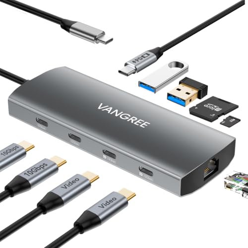 10Gbps USB C Hub with Dual 4K@60Hz USB-C Displayports for Laptop | 10-in-1 USB C Splitter, 2*USB-A & 2*USB-C 3.2, 1Gbps Ethernet, 100W PD, SD/TF, dual monitor adapter for MacBook,Samsung,Dell