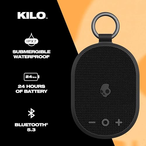 Skullcandy XT Wireless Bluetooth Speaker - IPX7 Waterproof Portable Speaker with Dual Custom Passive Radiators, Nylon Wrist Wrap, & True Wireless Stereo (Kilo XT, Black)