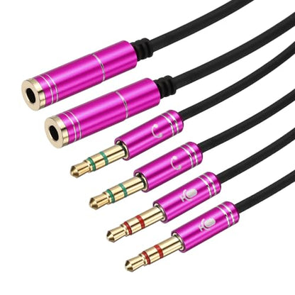 MECCANIXITY 3.5mm Splitter Female to 2 Dual 3.5mm Male Y Jack Splitter for Headphone Mic Audio PC Laptop Gaming Headsets, 1ft, Pink - color: Pink, size: 1ft