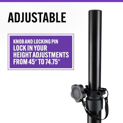 On-Stage SSP7900 All-Aluminum Speaker Stand Pack (Pair of Folding, Portable Stands, Tripod Base, Carry Bag, Height Adjustable, Nonslip Rubber Feet, 1 3/8″ Mounting Poles, 1 1/2″ Adapters, Black)