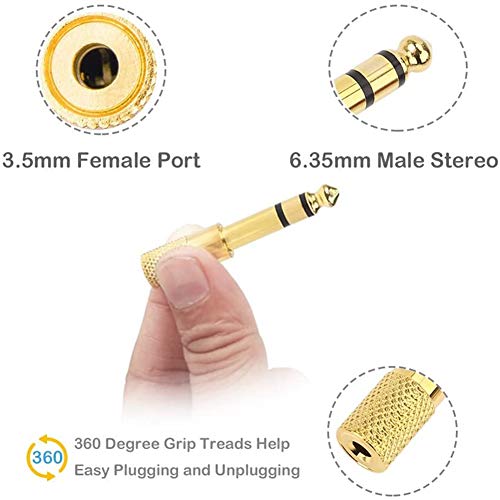 Quarter Inch Adapter, 6.35mm (1/4 Inch) Male to 3.5mm (1/8 Inch) Female Headphone Jack Plug, Gold 6 Pack, 517491