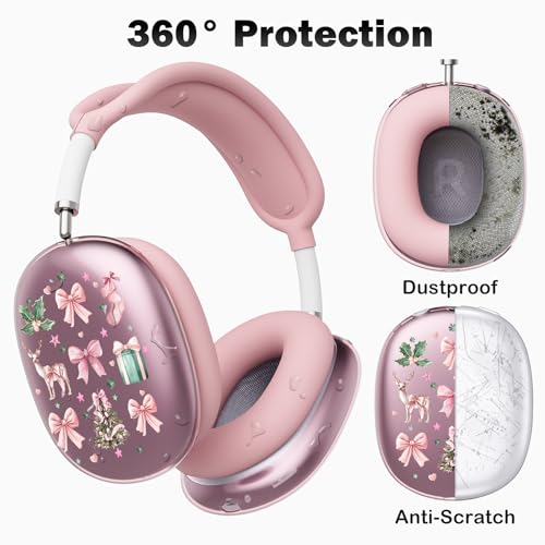 for AirPods Max Headphones Christmas Ear Covers for AirPods Max 2 | Cute Bow Clear Ear Cups Cover | Pink Silicone Ear Pad Case Headband Cover for Apple AirPods Max 2/1 (2026/2024/2020) - color: Pink Bow A/Pink