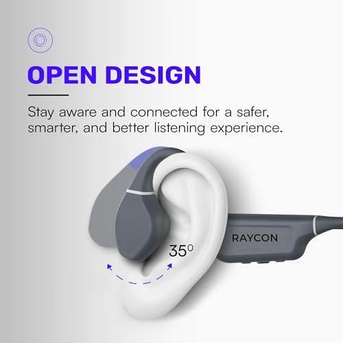 Raycon Bone Conduction Headphones Bluetooth - Open Ear Running Headphones, Sweat & Water-Resistant Earbuds with Mic for Sports & Workouts, 13hr Playtime (Gray) - color: Gray