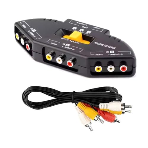 3Way Video Video Switches Video Splitter Box for Connecting 3Devices to Tvs with Video Cable Stereo Music Video Splitter - color: Black