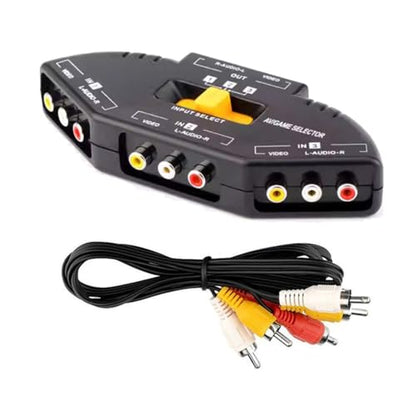 3Way Video Video Switches Video Splitter Box for Connecting 3Devices to Tvs with Video Cable Stereo Music Video Splitter - color: Black