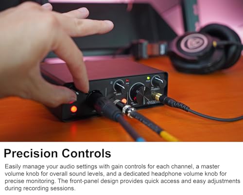 Rockville R-TRACK SOLO Recording USB C Audio Interface, 24Bit/192KHz | ASIO Drivers, 48V Phantom Power, Hi-Z Input, XLR, 2-In/2-Out, Steel Housing, Direct Monitoring, Mic Preamp, USB Cable