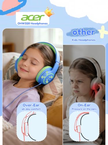 Acer OHW328 Kids Headphones Wired for School - Over Ear Design | 85/94dB Safe Volume, 3.5mm Jack Foldable Headphones for Kids Boys Girls Classroom Yoto Player Chromebook Travel Blue Green - color: Blue Green