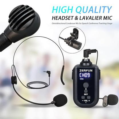 4 Channel Rechargeable Wireless Microphone System, Pro UHF Metal Handheld Headset Lavalier Lapel Cordless Mics for Karaoke Singing Church with VOL Control, 4x50 Adjustable Frequency(G8)