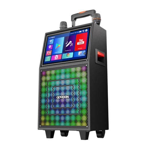 Karaoke Machine with Lyrics Display Screen for Adults, 15" Tablet | Bluetooth Speaker with 2 Rechargeable UHF Mics, 1000W Peak Power, DJ Lights, Portable Karaoke System for Any Occasion - color: Black