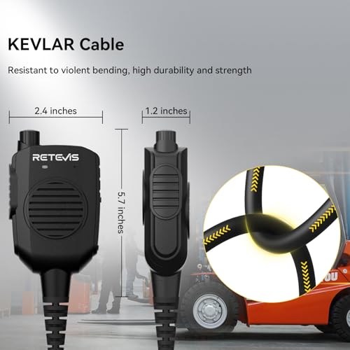 Retevis RT86 AI Noise Reduction Walkie Talkie Speaker Mic, 1 Pack | Kevlar Cable, IP54 Waterproof, for RT22/RT68/RT27/H777/RB26, Compatible with BAOFENG UV-5R/BF-F8HP/5RM, pxton Two Way Radio - style: With AI Noise Reduction