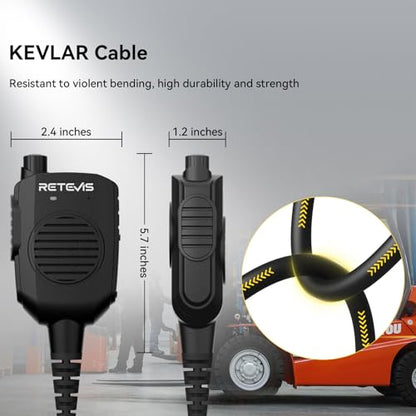 Retevis RT86 AI Noise Reduction Walkie Talkie Speaker Mic, 1 Pack | Kevlar Cable, IP54 Waterproof, for RT22/RT68/RT27/H777/RB26, Compatible with BAOFENG UV-5R/BF-F8HP/5RM, pxton Two Way Radio - style: With AI Noise Reduction