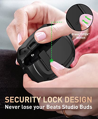 Compatible with Beats Studio Buds/Buds+ Case Cover 2021/2023, [Secure Lock] Cool Beats Studio Buds Plus Protective Shell Men Women with Keychain for New Beats Studio Ear Buds Case - Black[CASE ONLY] - color: Black