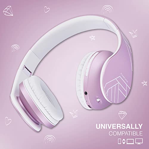 PowerLocus Kids Headphones Over-Ear, Bluetooth Wireless Headphones for Kids,with Microphone, Safe 85DB Volume Limited, Foldable with Carry Case, Audio Cable, Micro SD mode for Online Classes,PC,Phones - color: Purple
