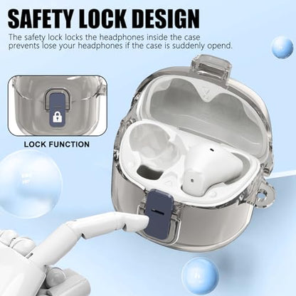 [Secure Lock] Clear Case for JBL Tune Flex Case Cover Compatible with JBL Tune Flex True Wireless Noise Cancelling Earbuds Anti-Scratch Protective Cover with Keychain (Clear Grey) - color: Clear Grey