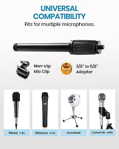 Moukey Mic Stand Desk Adjustable Tabletop Microphone Stand with Non-Slip Mic Clip, Short Table Mic Stand with Gear Fixing, Boom Arm, 3/8" and 5/8" Adapter, MMs-5