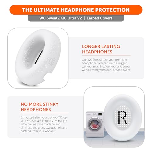WC SweatZ QC Ultra - Patented Covers for Bose QuietComfort Ultra Gen 1 & 2 | Made by Wicked Cushions | Made with Premium Silicone, Sweatproof & Washable | White - color: White