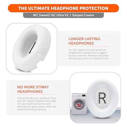 WC SweatZ QC Ultra - Patented Covers for Bose QuietComfort Ultra Gen 1 & 2 | Made by Wicked Cushions | Made with Premium Silicone, Sweatproof & Washable | White - color: White
