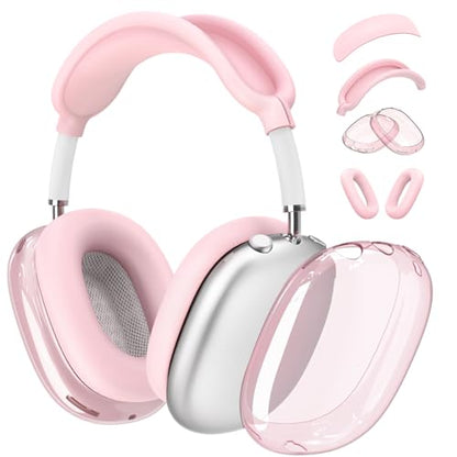【4 in 1】 Set for Apple AirPod Max Case Cover, Anti-Scratch Ear Pad Covers/Ear Cups Cover/Headband Cover, AirPod Max Covers Accessories for Apple AirPods Max (2020 Lightning /2024 USB-C)-Clear Pink - color: G-Pink