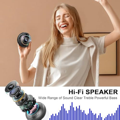 Hupoaf Bluetooth Shower Speaker, Bluetooth Speaker 5.3, 6D Sound, Portable Speaker with Suction Cup/Hook, IPX7 Waterproof, with LED Light/Time Display, for Outdoor/Party/Bathroom//Kayak/Gift