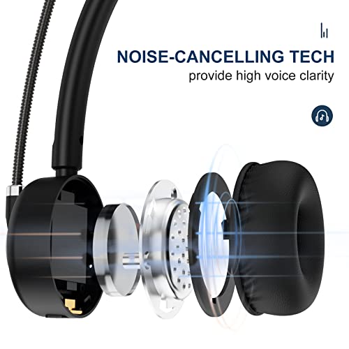 Nightroad Computer Headset with Wireless Charging Base Noise-Cancelling Microphone for Call Centers or Truck Driver Headset