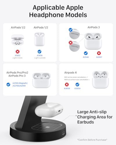 Anlmz 3 in 1 Charging Station for iPhone, Wireless Charger for iPhone 17 16e 16 15 14 13 12 11 X Pro Max & Apple Watch - Wireless Charging Station for AirPods 4 3 Pro - color: Black