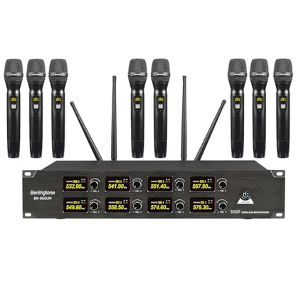 Professional 8-Channel UHF Wireless Microphone System, Cordless Metal Handheld Dynamic Mics, 262ft Range, Perfect for Karaoke, Church, Singing, DJ, Parties (BR-860UM)