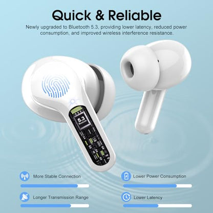 Wireless Earbuds, Bluetooth 5.4 Headphones HiFi Stereo, Bluetooth Earbuds | With ENC Noise Cancelling Mic, IP7 Waterproof in Ear Earphones, 48H, LED Display Ear buds for Pad Phones Workout Sports,White - color: White