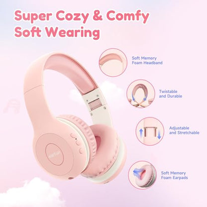 EarFun K2 Kids Bluetooth Headphones for School, Kids Headphones with Mic - color: Pink