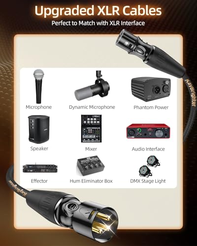 Microphone XLR Cable 10ft 1-Pack, 3-Pin Gold Plated Rean-Neutrik Connectors, 99.99% OFC Mic Cord, Nylon Braided Premium Male to Female XLR Microphone Cable for Mixer Interface - size: 10 FT, style: 1-Pack