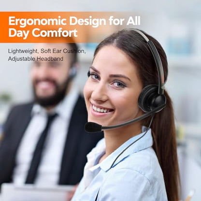 Lightweight Wired RJ9 Telephone Headphone Call Center Headset, Corded Deskphone Headset Compatible with Grandstream Sangoma Snom Yealink T26 T31 T33 T42 T46 T48 T53 T54 etc IP Phones