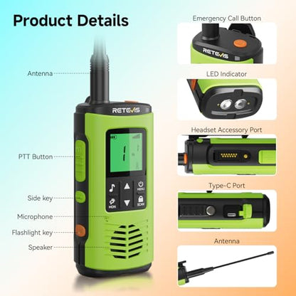 Retevis EZTalk 4S GMRS Radio, IP68 Waterproof Walkie Talkies for Salt Water | Emergency Radio, Floating Walkie Talkies Long Range, Flashlight, 2000mAH Rechargeable, NOAA Weather Alert, Sturdy and Durable