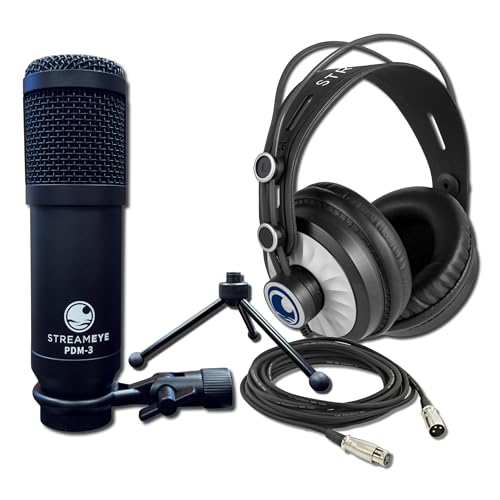 Zoom H4essential 32-Bit Float Recorder Bundle with StreamEye PDM-3 Dynamic Broadcast Mic, Tripod Stand, XLR Cable, Headphones — Podcast Mic Kit for Podcasting, Voice Over, Streaming, Field Recording